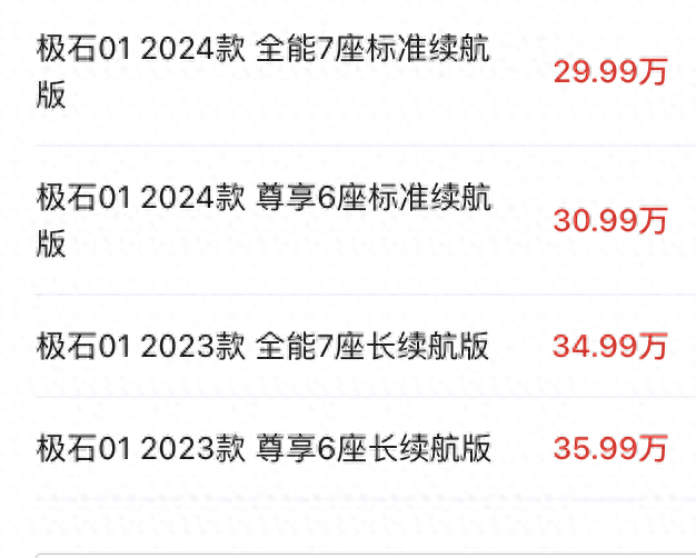 极石 01 新增标准续航版上市，售价 29.99 万元起