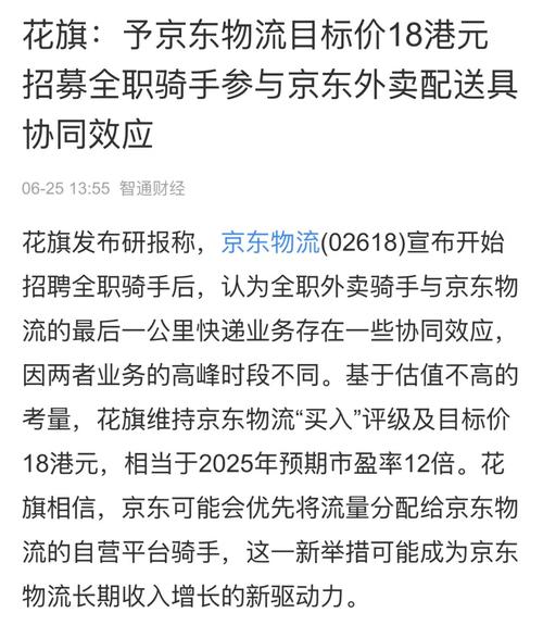 6月24日晚间京东物流招募全职骑手，强化运营协同效应？